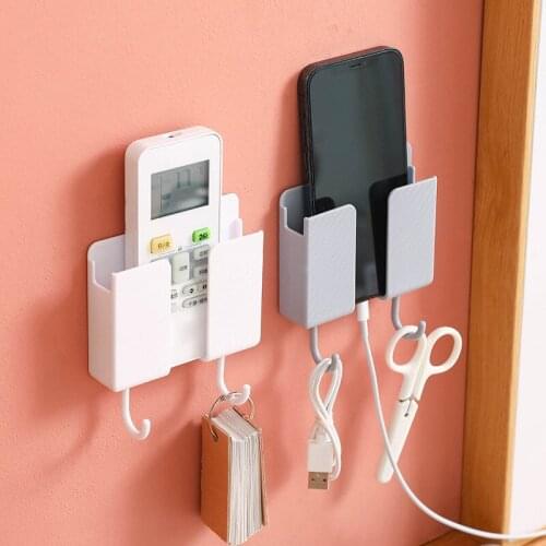 Punch-free Wall-mounted Organizer Storage Box Remote Control Mobile Phone Plug Holder Charging Stand With Hook Household Tools