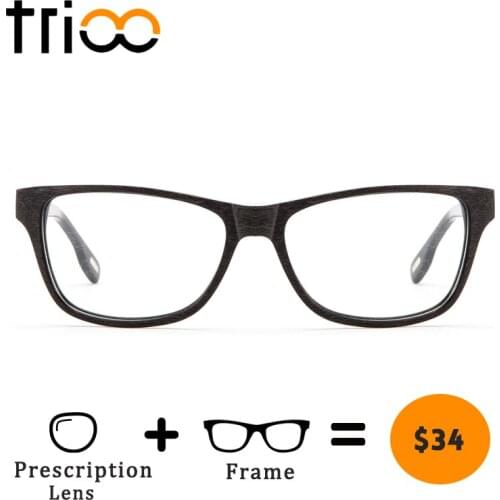 TRIOO Oak Pattern Wood Glasses Men Women Progressive Clear Eyewear Square Fashion Brand Prescription Minus Eye Glasses Myopia