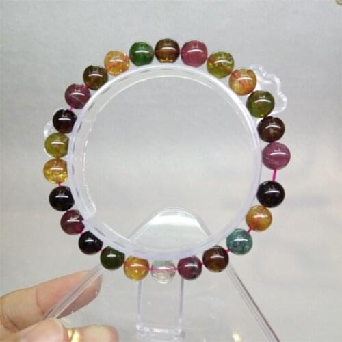 Wholesale 7-10mm Genuine Natural Colorful Tourmaline Quartz Crystal Stone Round Beads Jewelry Transparent Charm Stretch Bracelet