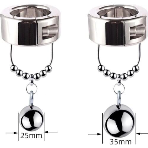 New Height Heavy Penis Ring Male Chastity Device Stainless Steel Ball Pendant Scrotum Stretcher Cock Ring Metal Locking Sex Toys