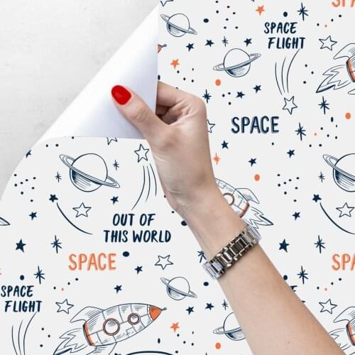Space Graffiti Wallpaper For Kids Childrens Room Background Wall Cartoon Decor Bedroom Furniture Vinyl Sticker Contact Paper