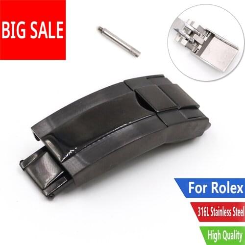 CARLYWET 16mm x 9mm Silver Stainless Steel Watch Band Deployment Clasp For Rolex Bracelet Rubber Leather Oyster Submariner