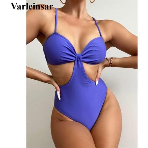 Sexy Cut Out Backless Monokini Women Swimwear One Piece Swimsuit Female High Leg Cut Padded Bather Bathing Suit Swim Lady V3208