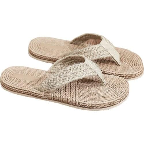 2021 Summer new imitation straw flat shoes trend fashion simple ladies flip flops outer wear beach sandals and slippers women