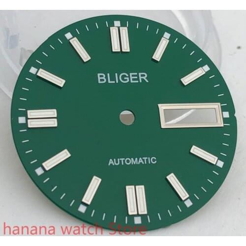 BLIGER Sterile 29mm dial date kit is suitable for NH36 night plate parts male watch movement dial green