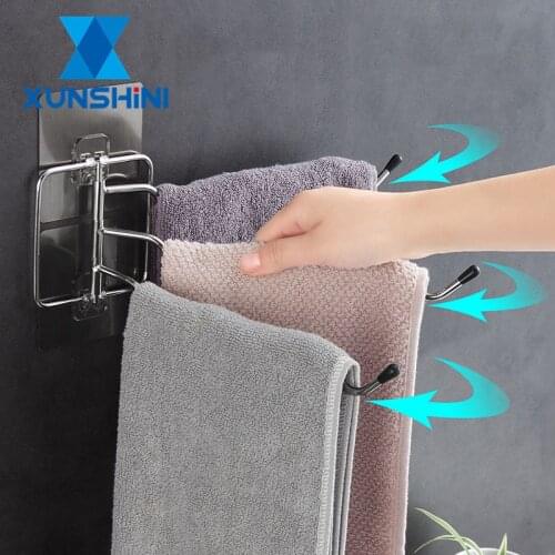 XUNSHINI Multi-bar Rotating Towel Rack Punch-free 180 Degree Rotating Rack Stainless steel bathroom Towel Bath Towel Rack