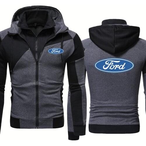 High quality Spring Autumn Fashion Mens hoodie Ford Car Logo Printing Stitching Sport Jacket Pure cotton Mens zip Sweatshirt