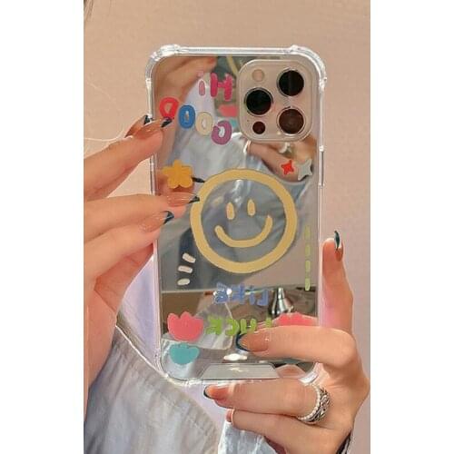 Korea Style Smiling Face Mirror Phone Case For iPhone 12 pro max 11 7 8 plus x xr xs max Shock Proof Phone Back covers