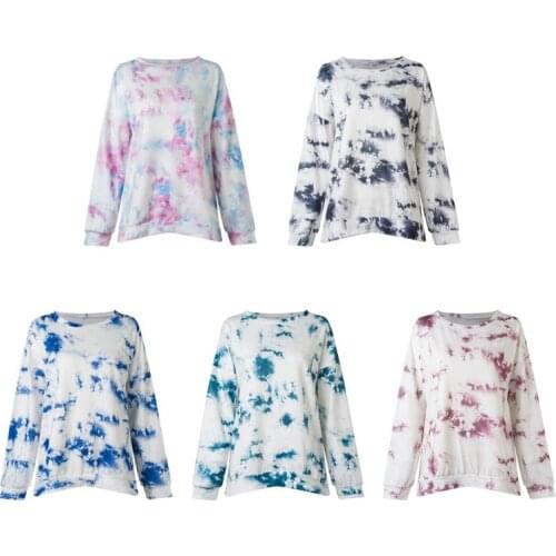 Women Casual Crewneck Long Sleeve Sweatshirt Tie-dye Gradient Pullover Loose Top