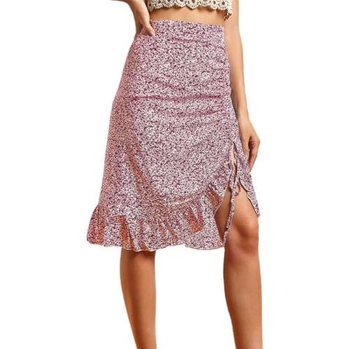 Womens Floral High Boot Summer Season Beach Bag Hip Floral Skirt Elegant Women Skirt Medium Length Skirt