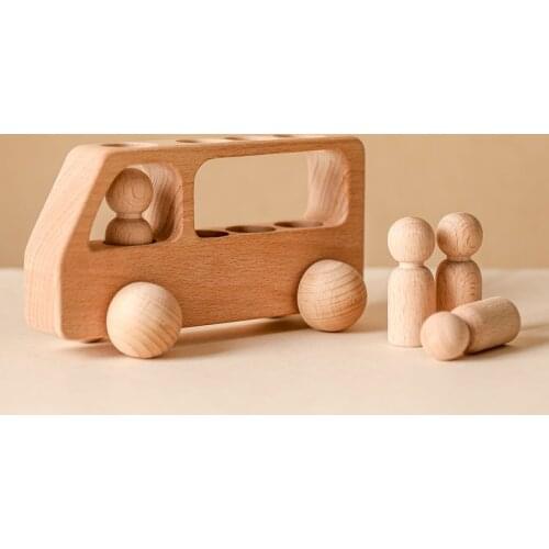 1pc Wood Car Toys Beech Wood Bus Blocks Montessori Games Educational Montessori Toys For Children Teething Baby Birthday Gifts