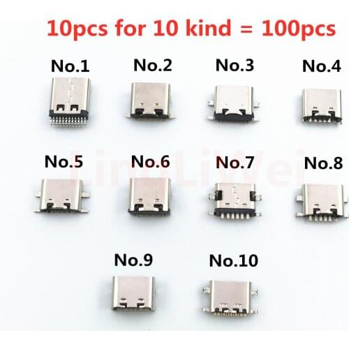 10-100pcs/bag 10Model Type-C Micro USB Charging Dock Connectors Mix 6Pin-24Pin Use For Mobile Phone And Digital Product Repair