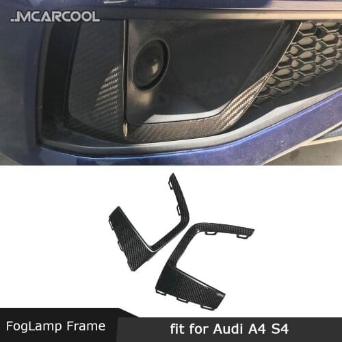 For Audi A4 S4 2019 Dry Carbon Fiber Front Bumper Fog Lamp Frame Decoration Cover Trim Car Styling