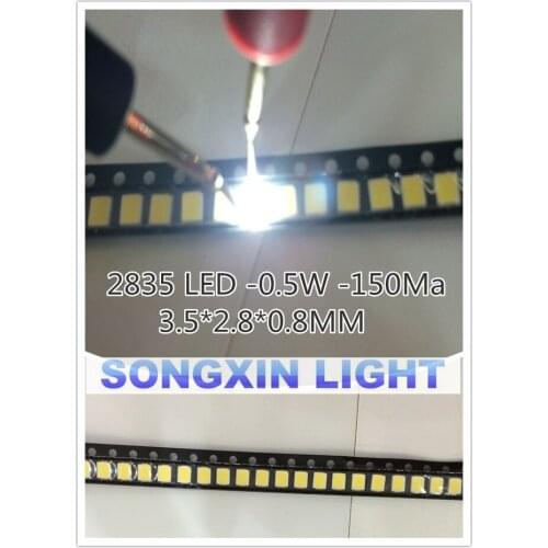 200PCS 2835 LED 0.5W White SMD/SMT PLCC-2 2835 White 150Ma 50-65lm 6000-6500K 2835 diodes High Power LED Ultra Bright SMD LED