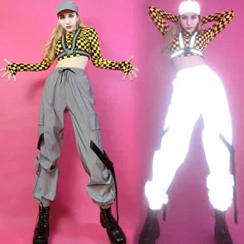2020 Hip Hop Dance Costumes For Adults Festival Outfit Jazz Dance Stage Costumes Nightclub Bar Bungee Reflective Costume SL4013