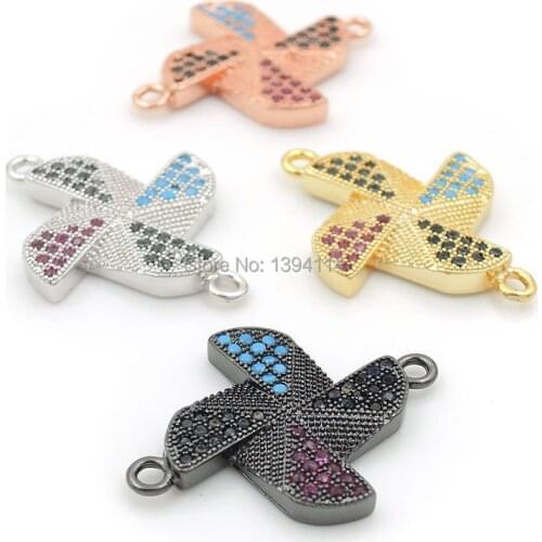 24*19*3mm Micro Pave Kallaite&Black&Red CZ Wind Milling Connectors Fit For Men And Women Making Bracelets Jewelry