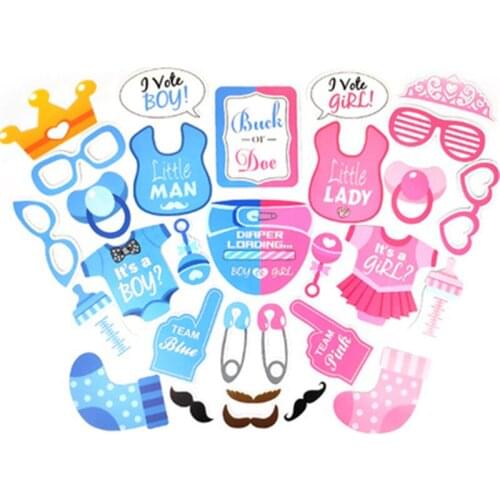 30Pcs Baby Shower Party Photo Props Pink Blue Boy Or Girls Baby Photo Booth Props Baby Shower Birthday Party Decoration ASD054