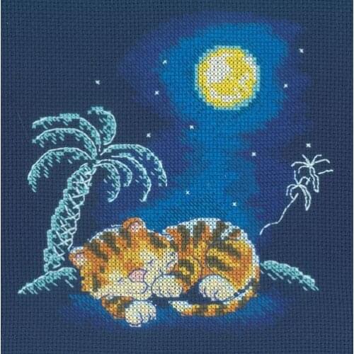 FREE delivery Popular Top Quality counted cross stitch kit under the moon sleep tiger cub at night