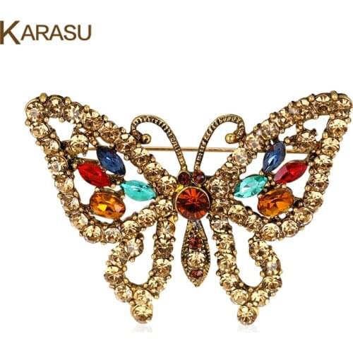 Champagne Color Butterfly With Full Rhinestones Brooches Women Girls Brooch Pins Fashion Jewelry Wedding Accessories