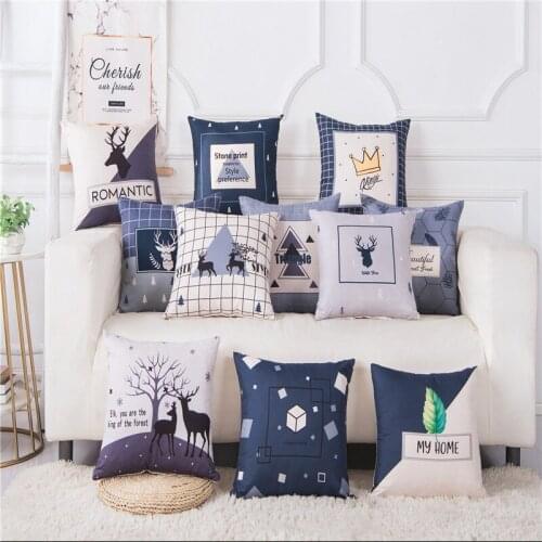 Bule Pillows Home Deocr Gray Deer Waist Pillow Cushion Cover Decorative Geometric Throw Pillowcase Home Decoration