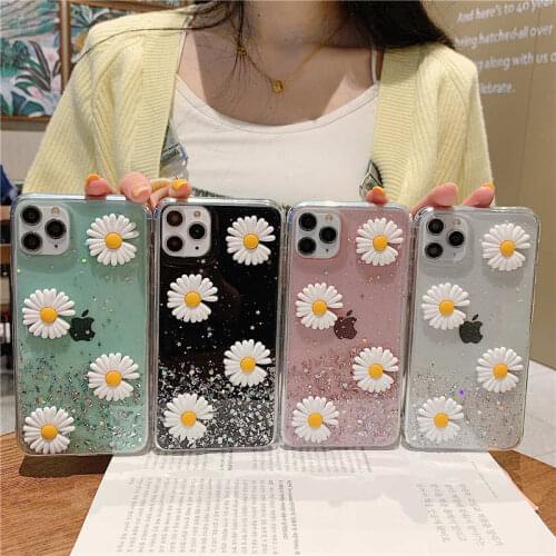 3D DIY Daisy Flower Bling Glitter Crystal Sequins Phone Case For iPhone 11 Case 11 Pro XS Max XR X 6 6s 7 8 Plus Soft Cover