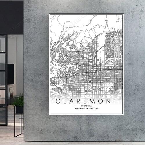 Black and White City Map The Claremont City Map Poster HD Print Wall Art Canvas Nordic Landspace Painting for Home Decor