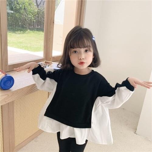 Kids Clothes Spring Autumn Baby Girls Blouse Korean Fashion Bat Sleeve Shirt For Girl 2-8 Y 2021 Baby Black White Splicing Tops