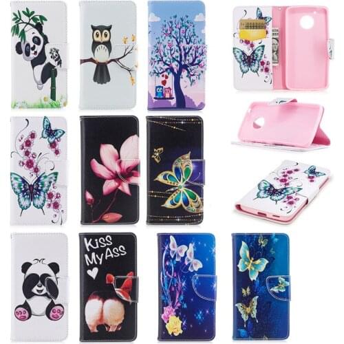 For Motorola Moto G5 flower Panda owl butterfly Stand Holder PU Leather Wallet Bag Phone Case Protection Box/Card Slots cover