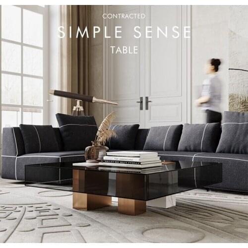 ChinaFurniture manufacturing factory, Nordic light luxury glass table top, creative stainless steel base coffee table