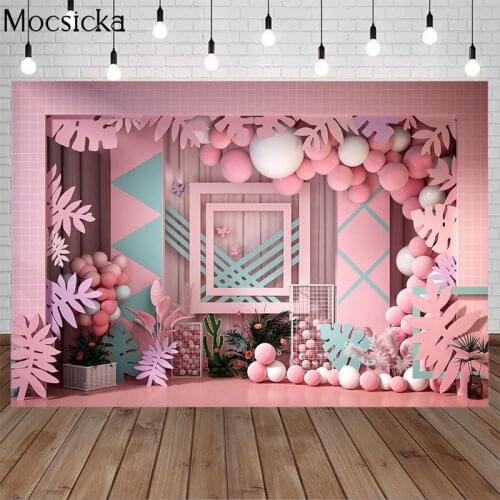Pink Balloon Girls Birthday Photography Background Newborn Baby Shower Portrait Backdrop Decor Props Photo Studio Cake Smash