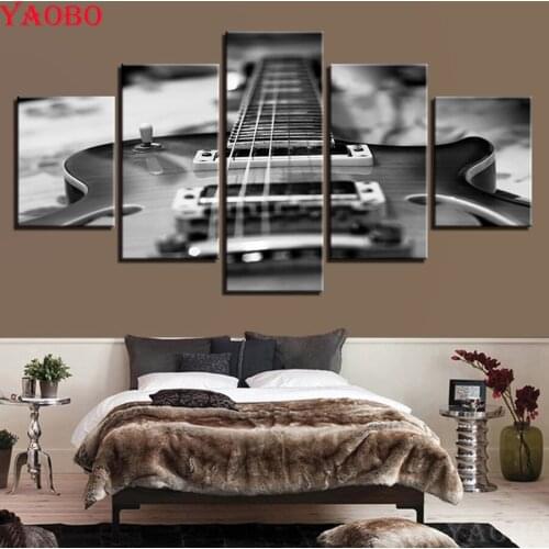 Guitar black and white Diamond Embroidery 5D Diy Diamond painting Cross Stitch Diamond Mosaic Needlework Decorative 5pcs/set