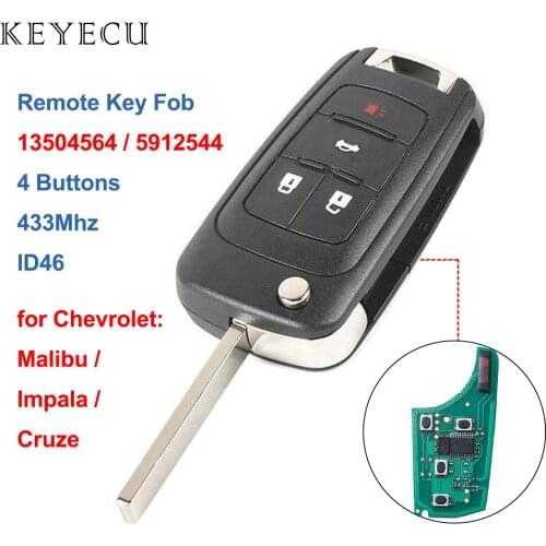 Keyecu Flip Remote Car Key Fob 4 Buttons 433Mhz ID46 for Chevrolet Malibu Impala Cruze 13504564, 5912544