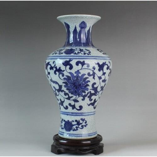 China blue and white ceramic crackle flower vase for home decoration