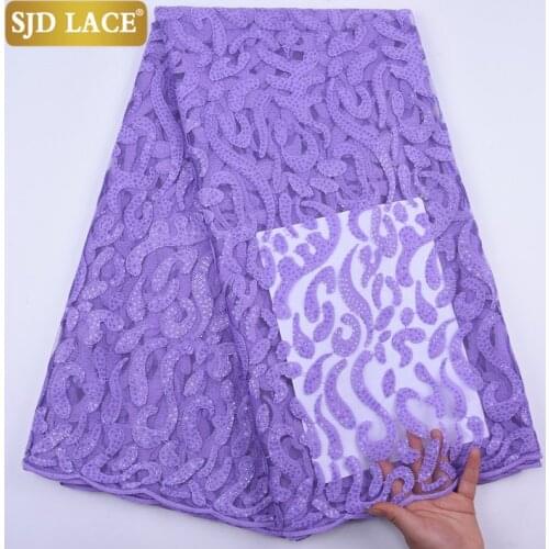 SJD LACE Pink Purple French Lace Fabric Embroiderey Sequins African Lace Fabric Soft Milk Silk Laces For Wedding Party Sew A2040