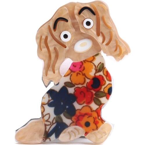 Lovely Flower Dog Brooches For Women Girl Resin Animal Brooch And Pins Scarf Hat Bag Corsage Pins Banquet Decoration Accessories