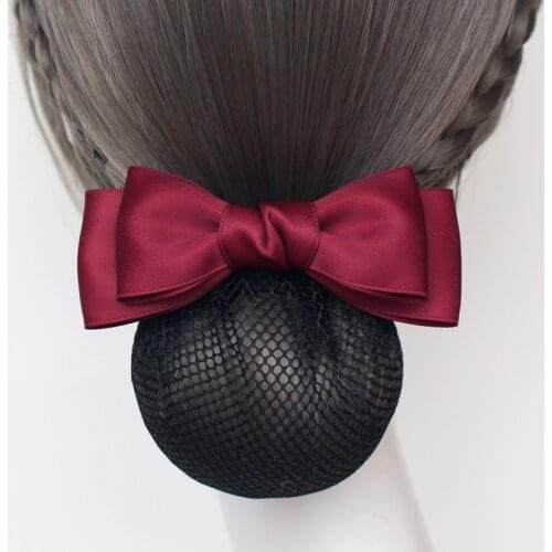 Fashion Hair Clips Solid Fabric Ribbon Bow Hairpins Stewardess Nurse Hotel Women Accessories Hairgrip Bows Net Bun Snood Cover