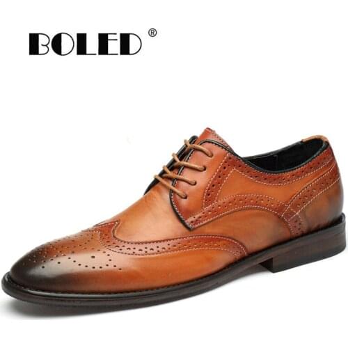 High Quality Men Dress Shoes Natural Cow Leather Casual Shoes Flats Italian Style Bullock Oxfords Lace-up Office Business Shoes