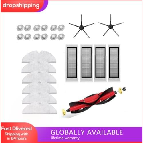 Roller Brush Side Brushes Kit For Xiaomi Roborock S6 S5 MAX S60 Vacuum Cleaner Water Cores Mop Cloths Soft Rubber Side Brushes