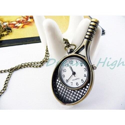 New Arrival tennis racket Pendant Sweater Chain quartz Watch Antique Bronze Chain Jewelcy Pocket Watch 12pcs/lot Free Shipping