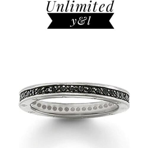 Single Row Black Cubic Zirconia Rings Fashion Jewelry Accessories for Women and Men Eternity Love Gifts