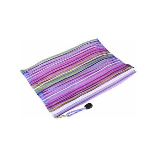 Office Nylon Mesh Zipper Closure Stripe A5 Paper Holder Document File Bag