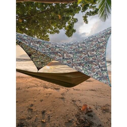 Hammock Tent Tarp Waterproof Sunshade Camouflage Triangle Outdoor Hiking Polyester Camping Hammock For Camping Backyard Travel