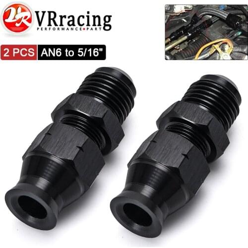 2 Pieces Straight 6AN Male Flare to 5/16" (OD 8mm) Tube Hose Fitting Adapter Fuel Hard Line Pipe Aluminum Black Anodized