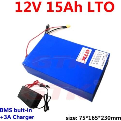 Rechargeble LTO 12V 15Ah Lithium titanate battery BMS 5s for solar street LED light Lawn mower robot+3A Charger