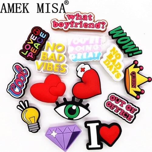 Single Sale 1pcs Love Peace Shoe Charms Accessories Cool Wow Red Heart PVC Shoe Decoration for Croc jibz Kids Party X-mas Gifts