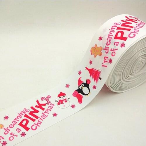 Q&N ribbon 3inch 75mm 160930003 pink christmas printed grosgrain ribbon webbing 50yards/roll for headband free shipping