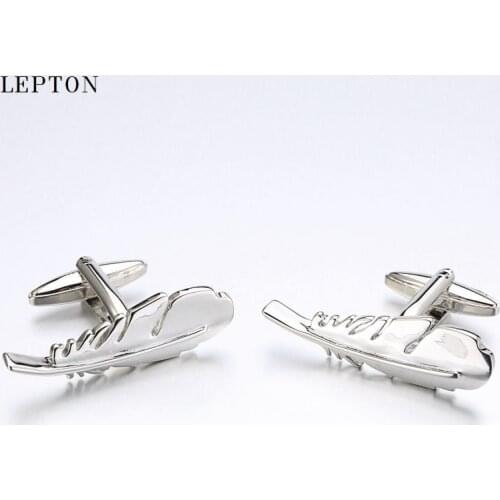2017 Sale Real Tie Clip Fashion Feather Cufflinks Lepton Brand Feather Design Cuff Cufflink For Shirt Men Cuff links Best Gifts