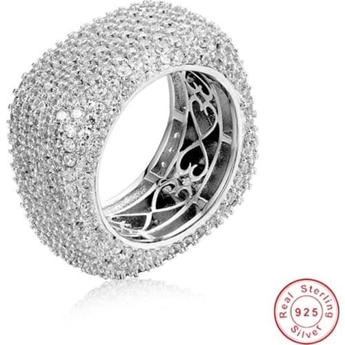 Luxury Square 925 Sterling Silver Rings For Women Wedding Jewelry For Women Pave setting Full 420PCS Simulated Diamond Platinum