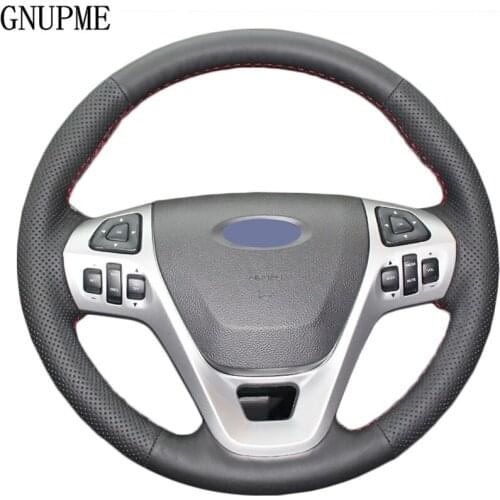 DIY Black Artificial Leather Car Steering Wheel Cover for Ford Edge Explorer 2011-2013