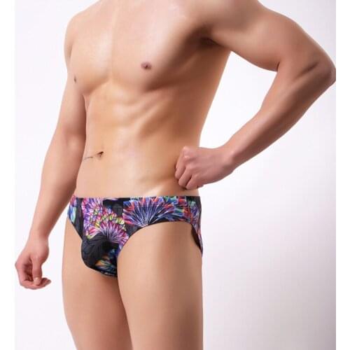 Sexy Underwear Men Briefs Shorts Printed Low Waist Panties Man Ice Silk U Convex Pouch Underpants Cueca calzoncillos M-XXL